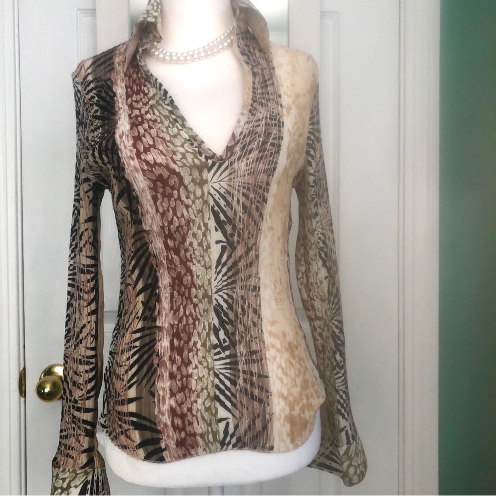 Accordion Animal Print Sheer Blouse Small